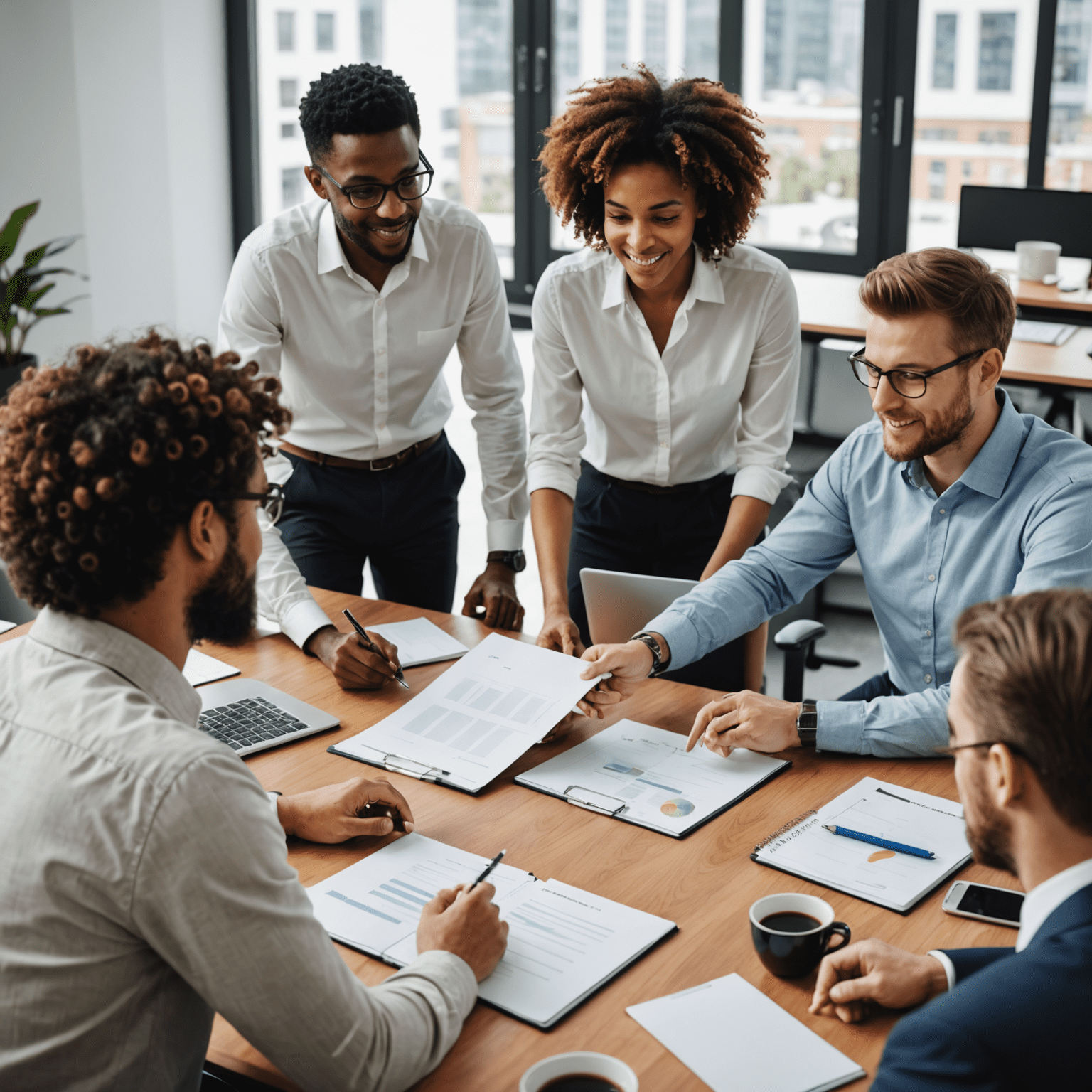 Profesionales de TI colaborando en una reunión, demostrando habilidades blandas como la comunicación y el trabajo en equipo