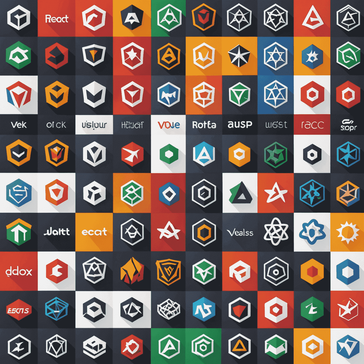 Collage de logos de diferentes frameworks y bibliotecas de desarrollo web como React, Angular, Vue.js y Bootstrap