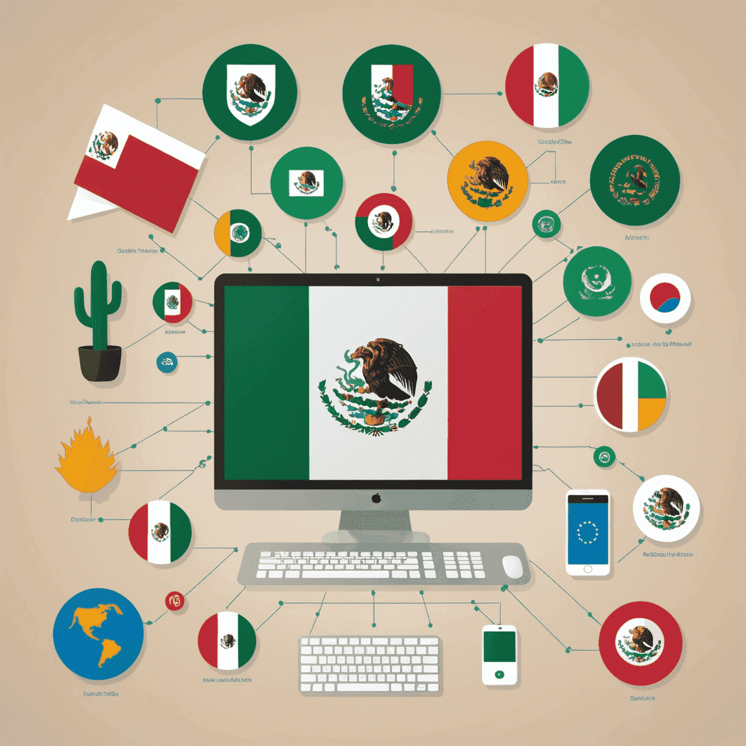 Gráfico mostrando el crecimiento del trabajo remoto en TI en México, con iconos de computadoras y la bandera mexicana