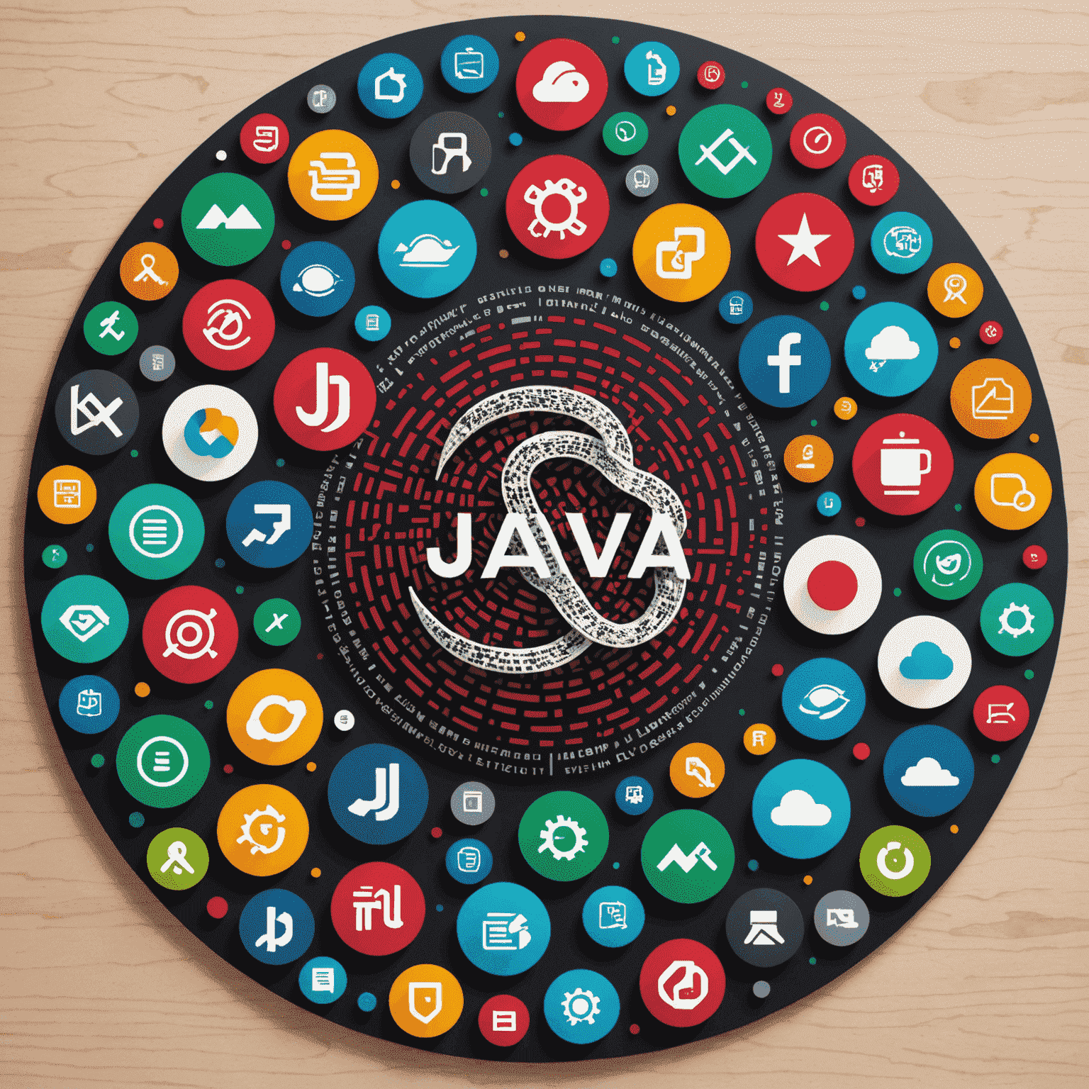 Imagen que muestra logos de diferentes lenguajes de programación como Python, Java, JavaScript, C++ y Ruby, dispuestos en un diseño circular sobre un fondo de código fuente.